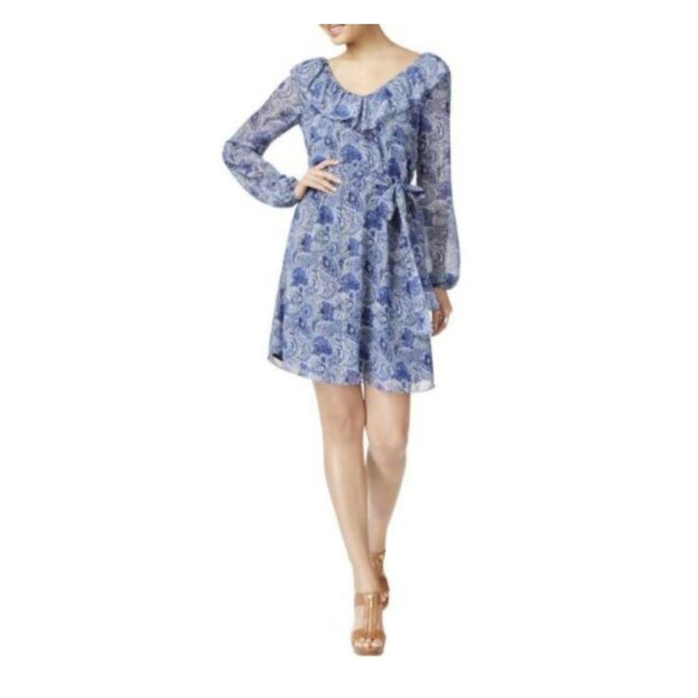 Kinley Blue Metallic Ruffled Party Dress - Size Xl
